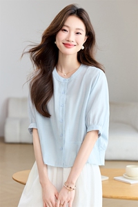 时尚休闲套装女2025夏新款宽松减龄薄款圆领衬衫上衣阔腿裤两件套图片