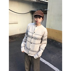 TK76-P58浅米色老钱风费尔岛提花针织毛衣开衫男秋季美式复古，男装针织衫/毛衣，电商B323A