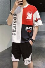 夏季青少年韩版休闲百搭T恤宽松运动套装男F155P55，男装套装，电商A086