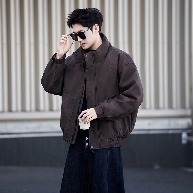新标90绒皮衣羽绒服男冬季2025新款毛领皮夹克A313-2635-P285,男装夹克,电商A313