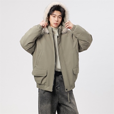 自家图有视频复古加绒毛领外套棉衣新款连帽派克棉服M2572p95，男装棉衣，电商D315