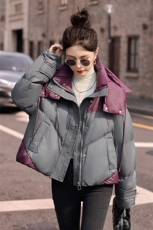 时尚撞色短款羽绒服女2024冬季新款加厚连帽保暖白鸭绒面包服外套，女装羽绒服，艾仟回(原伊仟回)