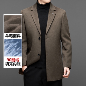 高端羊毛双面呢羽绒西服外套男士羊毛双面呢中年90白鹅绒内胆西装图片