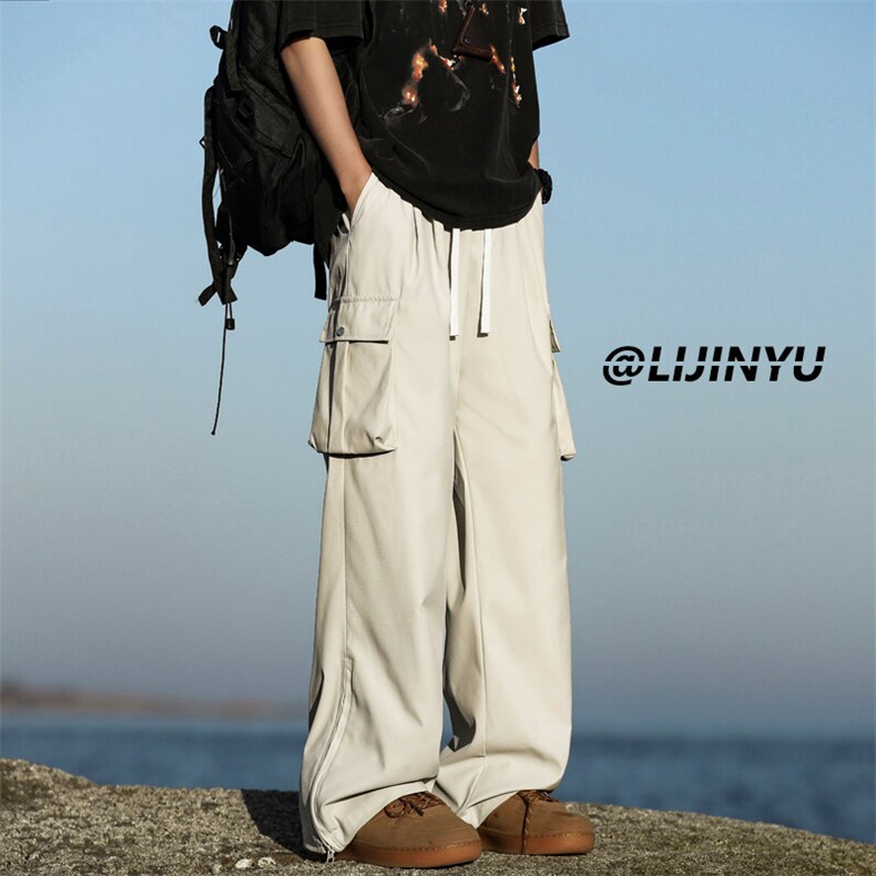 美式高街直筒休闲裤工装机能拉链宽松潮阔腿裤K010-特批3968，男装工装外套，星座718-1