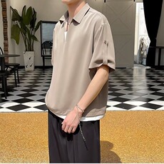 冰丝polo衫短袖t恤男士夏季薄款假两件衬衫v领半袖休闲体恤上衣男，男装T恤，星座506A