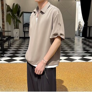 冰丝polo衫短袖t恤男士夏季薄款假两件衬衫v领半袖休闲体恤上衣男图片