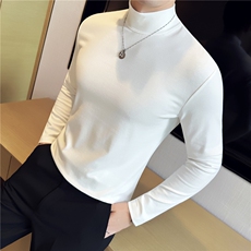 重磅300G~高品质主推款宽松T恤厚款半高领纯白色棉打底TU277-P45，男装T恤，电商A213