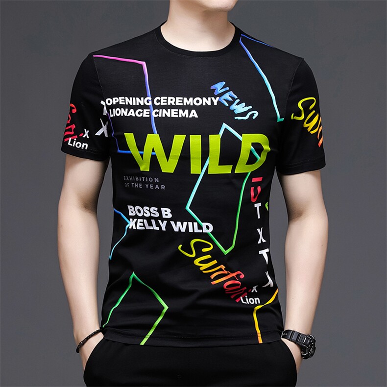 W90217钱塘2020-1夏季男精品纯双丝光印花休闲短袖T恤轻奢P125图片
