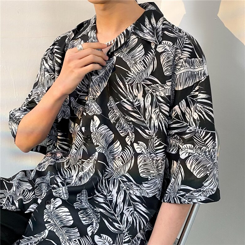日系五分袖春夏季新款衬衫潮流慵懒男方领宽松型衬衫C1312P30,男装衬衫,星座1116-2