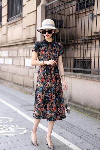 夏季新款真丝缎连衣裙，女装连衣裙，澳洛菲