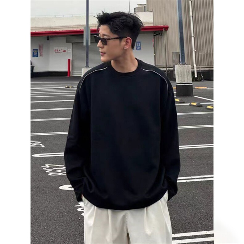 抖音得物高品质26春装设计感长袖打底衫纯色拉链肩圆领卫衣W123,男装T恤,电商A486