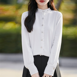 高端气质立领衬衫女洋气钉珠秋冬磨毛德绒加厚上衣保暖衬衣打底衫图片