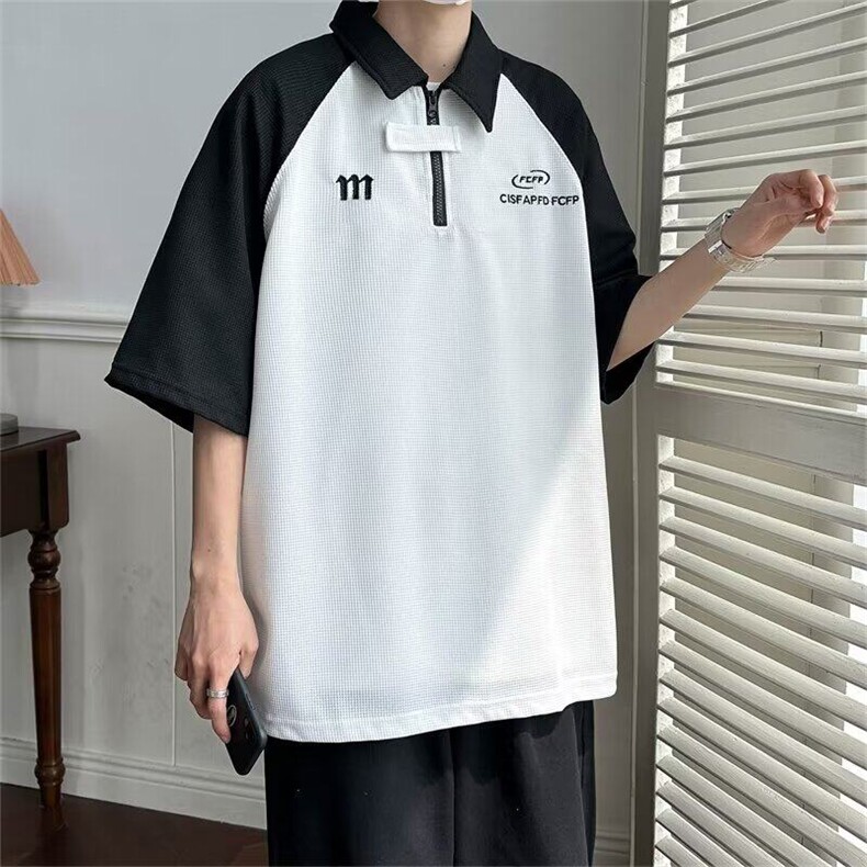 DT78-P32美式撞色华夫格polo衫男短袖夏季潮牌宽松翻领衬衫T恤,男装Polo衫,星座603-2