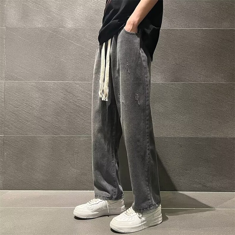 vibe裤子高街水洗牛仔裤男设计感小众拉链裤N751P48,男装牛仔裤,星座1116-2