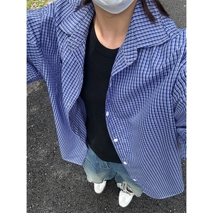 格子衬衫春夏美式短袖衬衫港风情侣装休闲衬衣 CS286-P30图片