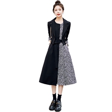 时尚套装女西装拼接撞色背心裙2023春季新款女神范气质两件套，女装套装/套裙，悠米