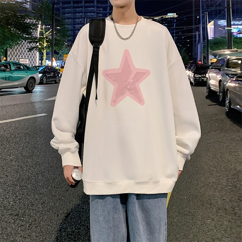 Y5033 P35秋季港风刺绣圆领卫衣男宽松长袖T恤打底衫外套图片