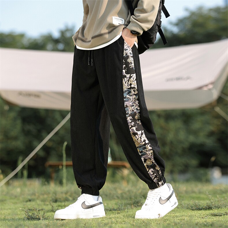 风复古拼接灯芯绒裤子男秋冬季大码休闲束脚哈伦裤-WK17-P50，男装休闲裤，星座219