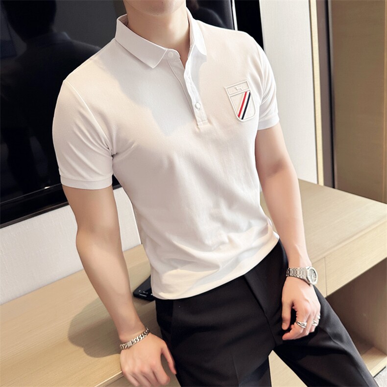 2024新款丝光珠地面料修身翻领短袖POLO衫男PL9302-p55,男装Polo衫,电商D303