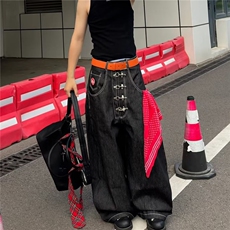 美式复古水洗牛仔裤男款直筒宽松弯刀阔腿痞帅高级感裤子潮流百搭，男装牛仔裤，星座715-4