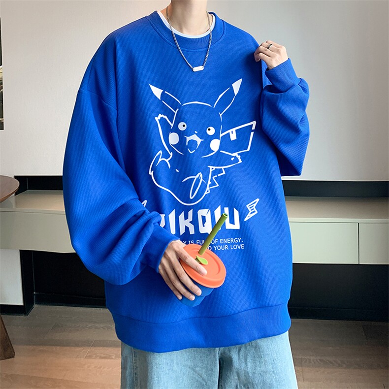 华夫格卫衣圆领卫衣男大码长袖t恤男外套HW76078-P30加绒款-P40,男装卫衣,电商A040