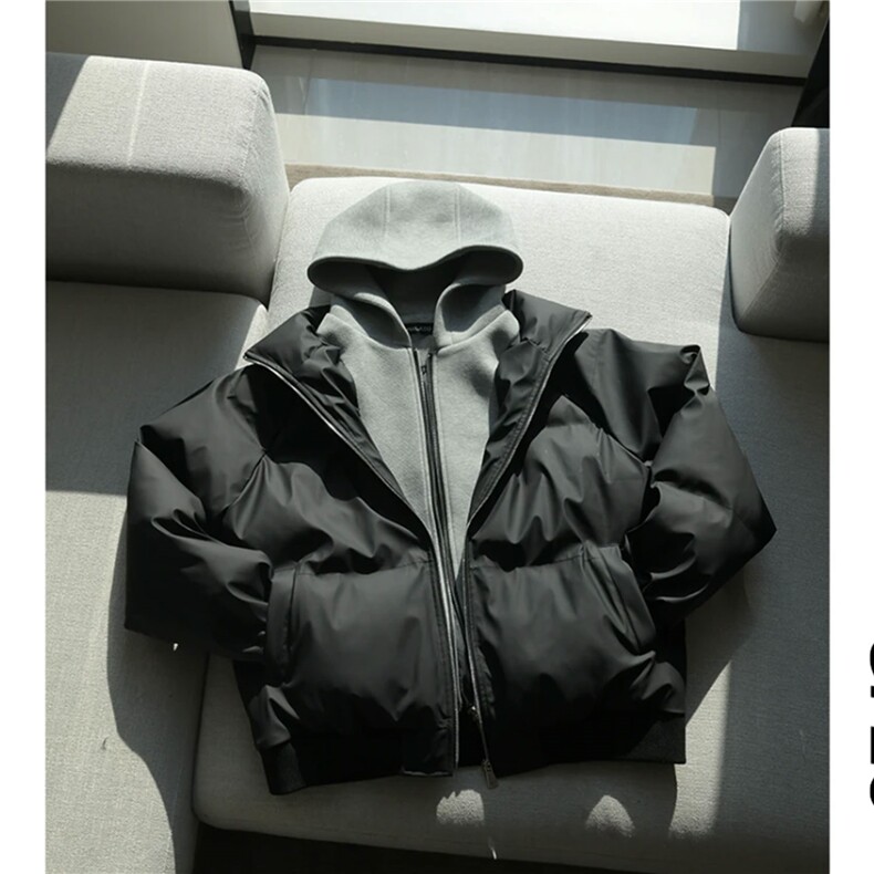 网图冬季美式短款假两件插肩双层连帽双拉链保暖棉服D513特P105,男装棉衣,电商A335-1（原A458）