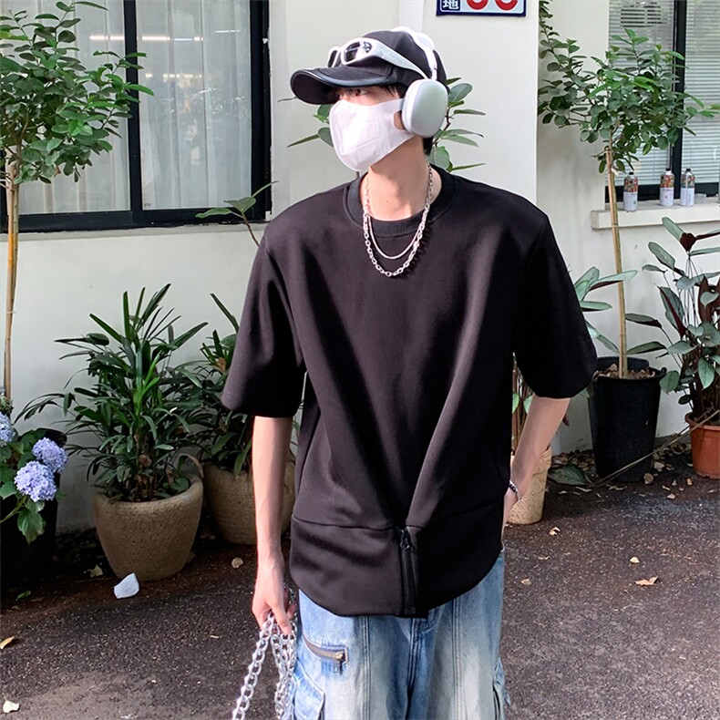 特P45无差价夏季新款潮流设计拉链短袖T恤-HT10187港风,男装T恤,电商A003