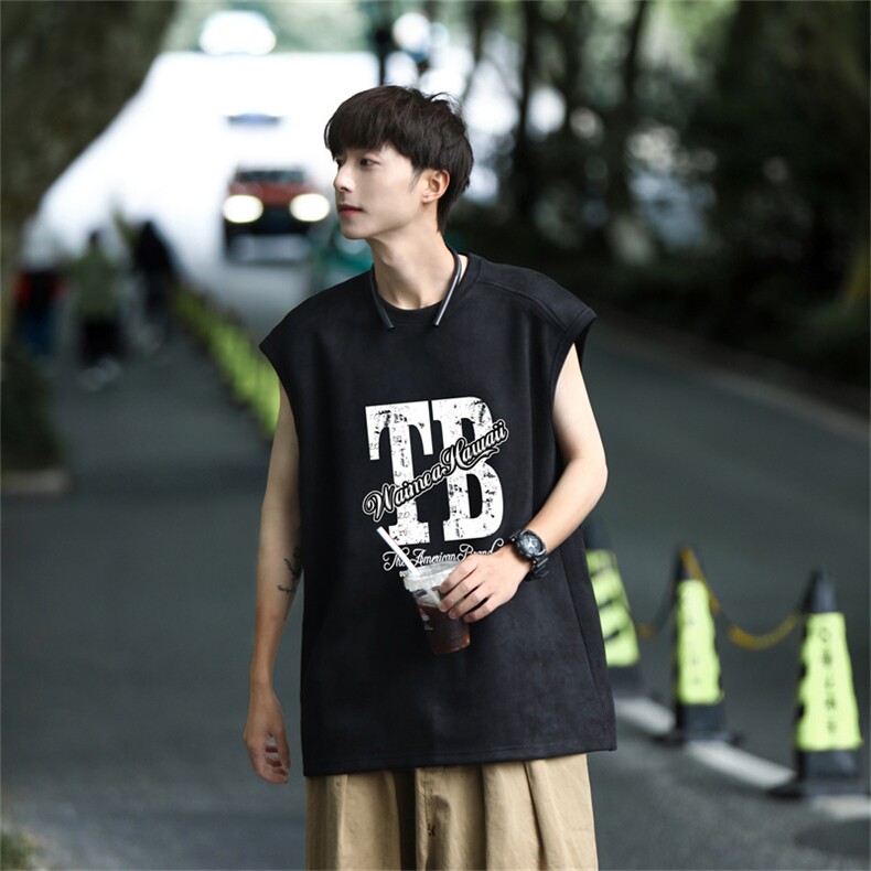 麂皮绒背心坎肩男T恤美式港风潮JB429-特P19控38,男装T恤,电商B370