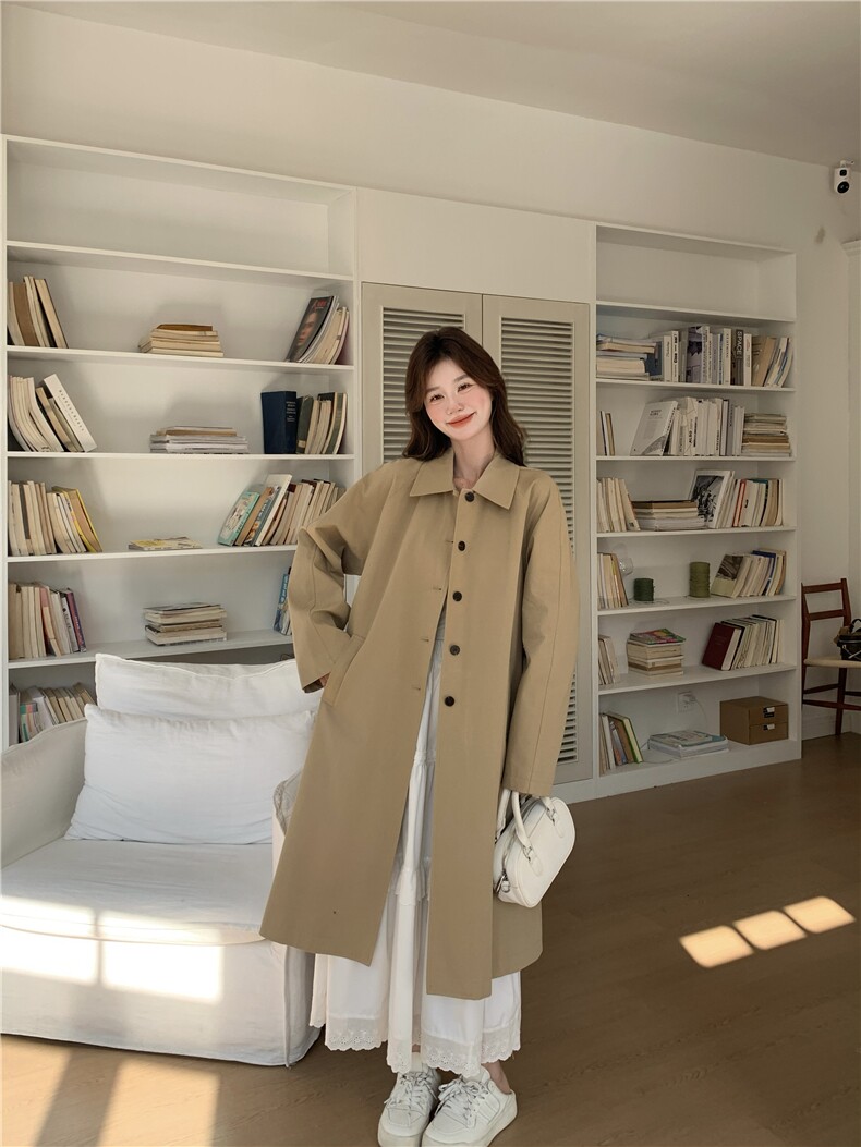 卡其色英伦风衣外套女2025春季新款女装简约大方穿搭系带收腰大衣,女装风衣,难舍钰依