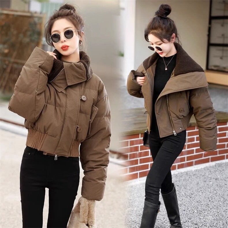 欧货短款羽绒棉服女小个子2024年冬季新款高端洋气大翻领白,女装棉衣/棉服,星座1511