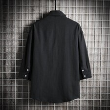 2023年夏季新款日系网格挂拍男猫咪印花宽松七分袖衬衫C3005-P45,男装衬衫,电商A082