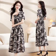水墨印花连衣裙女夏季2023新款遮肚子显瘦洋气长裙高级感系带裙子,女装连衣裙,牡丹诺, 水墨印花连衣裙女夏季2023新款遮肚子显瘦洋气长裙高级感系带裙子,女装连衣裙,牡丹诺,