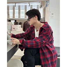 经典配色格子衬衫理工宽松落肩oversize翻领潮棉衬衣C55，男装衬衫，星座1116A（原606A-3）