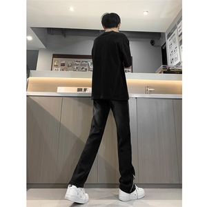现货 渐变拉链黑色牛仔裤男大码修身直筒裤 K5804-K5805-P50图片
