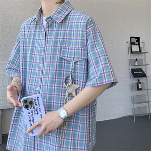 （带配件）CS1151-特批40控78 夏季新款男女格子短袖大码男衬衫图片