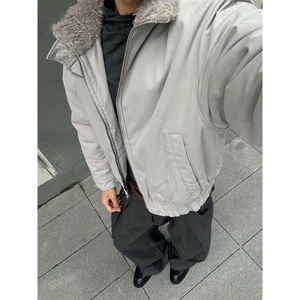 秋天低特律拼接做旧翻领外套男秋季宽松毛领哈灵顿棉服 MH329图片