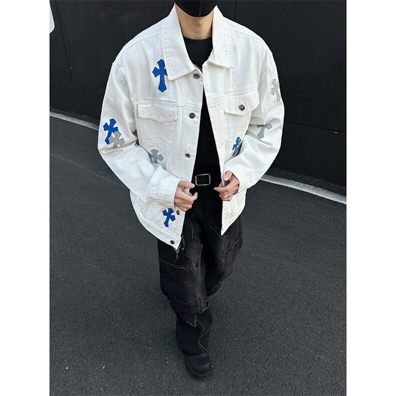 2026新款高街牛仔外套潮牌十字架刺绣美式复古夹克上衣JK1186-P98,男装工装外套,星座1103-3