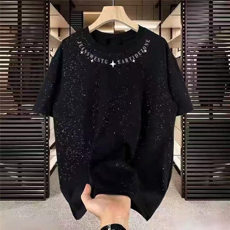 1506/Q140/P34美式满天星重磅复古纯棉短袖T恤纯色短袖仿刺绣夏季，男装T恤，星座1506