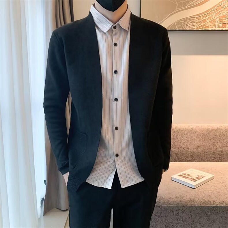 春秋新款男士假两件针织衫开衫衬衫领毛衣外套两件套韩版潮Q226,男装针织衫/毛衣,星座1116A-2（原606A-1）