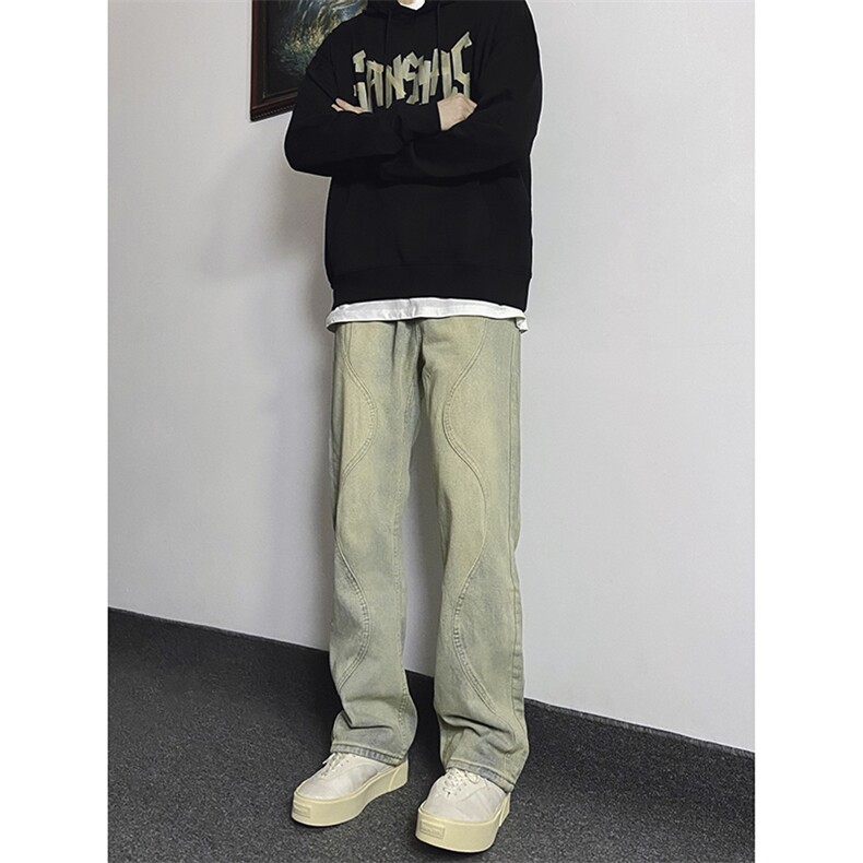 B221美式ins高街暗黑小众泥黄色休闲直筒牛仔裤LK23026-P60控78,男装牛仔裤,电商B221