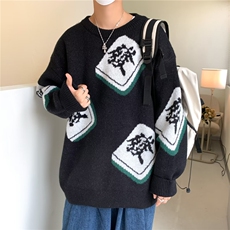 毛衣男秋冬季翻领针织衫美式潮流宽松慵懒风外套，男装针织衫/毛衣，星座716-4