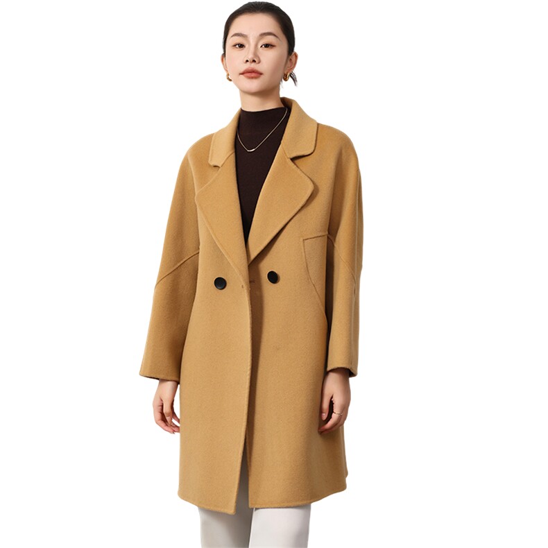 时尚百搭羊毛女士双面呢大衣秋冬必备显瘦气质外套,女装双面呢大衣,岳达羊绒