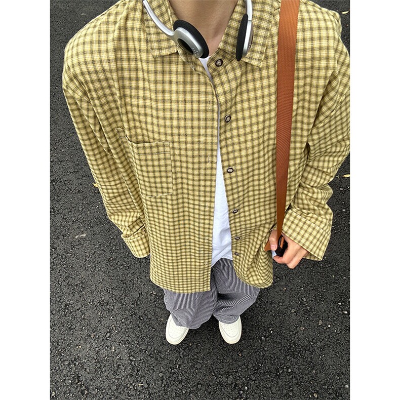 春季长袖休闲衬衣外套男休闲日系复古格子衬衫CS281-P40,男装衬衫,星座301C-5