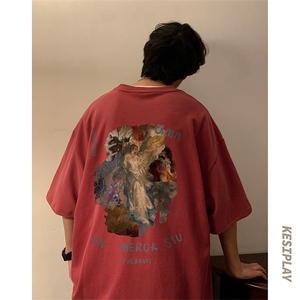 XT1053-TP25 控价38  油画印花短袖t恤男2023夏季复古宽松T恤图片