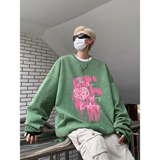得物抖音高品质二开360克重磅做旧炒雪花纯色圆领水洗卫衣1505，男装卫衣，电商A486