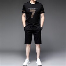 夏季冰丝短袖运动套装男士薄款大码休闲套装潮流T恤上衣裤子，男装休闲套装，电商B212（原钱塘6029）
