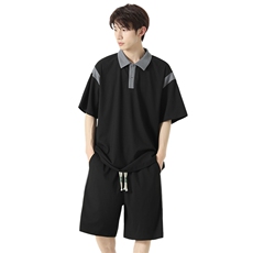 现货主推大码港风情侣翻领Polo短袖五分裤休闲套装男S14P60，男装休闲套装，电商B226