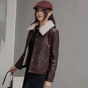 冬款加绒皮衣外套女短款2024年新款小个子加厚保暖正品皮夹克棉衣图片