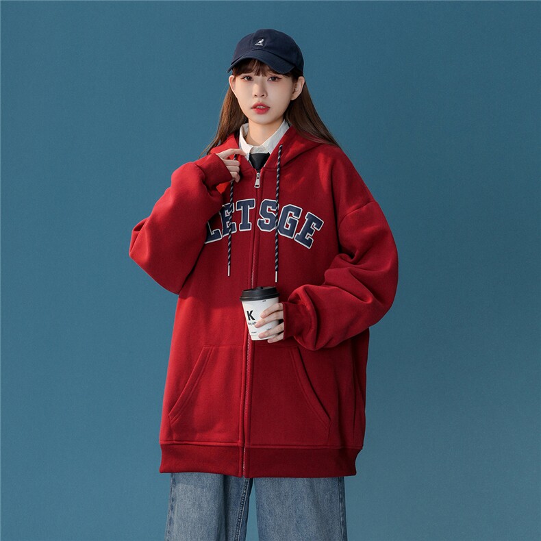 主推中性风泡沫印开衫连帽情侣卫衣重磅加绒外套男女G1026P78,女装短外套,电商A339