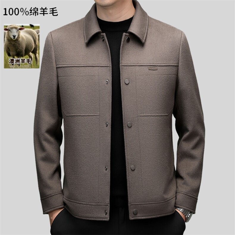 2025年新款男休闲商务绵羊毛夹克夹外套中年秋冬款夹克衫上衣，男装毛呢大衣，钱塘723